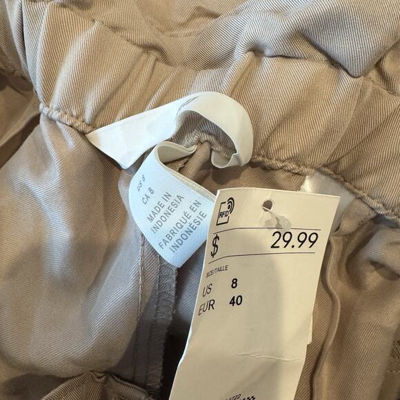 H&M Women’s Paperbag Trouser Pants Size 8 Tan/Khaki Elastic Waist New With Tag - Picture 4 of 7